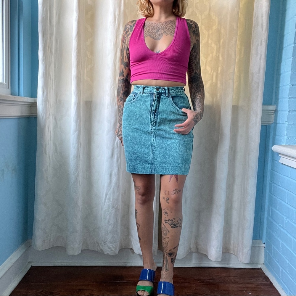 gitano e. express vintage mini denim skirt acid wash green “size 9/10”